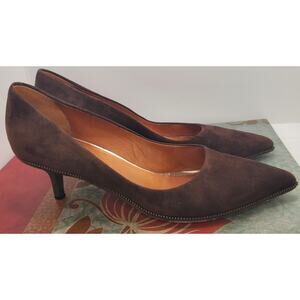Givenchy Shoe Dark Brown Suede Pointed Toe Kitten Heel Pumps Sz 38 US 8 Designer